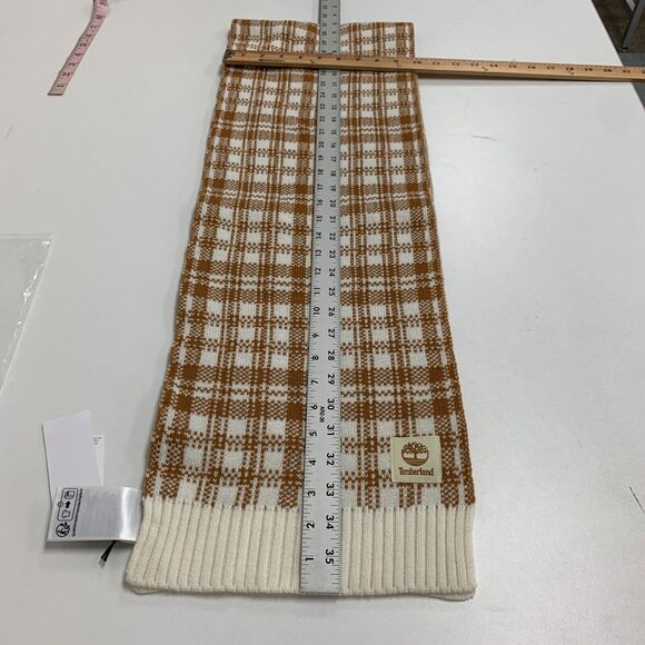 Timberland Knit Scarf Women 62X10 Spice Cream Buffalo Plaid Cozy Soft Rib Trim - Picture 13 of 16